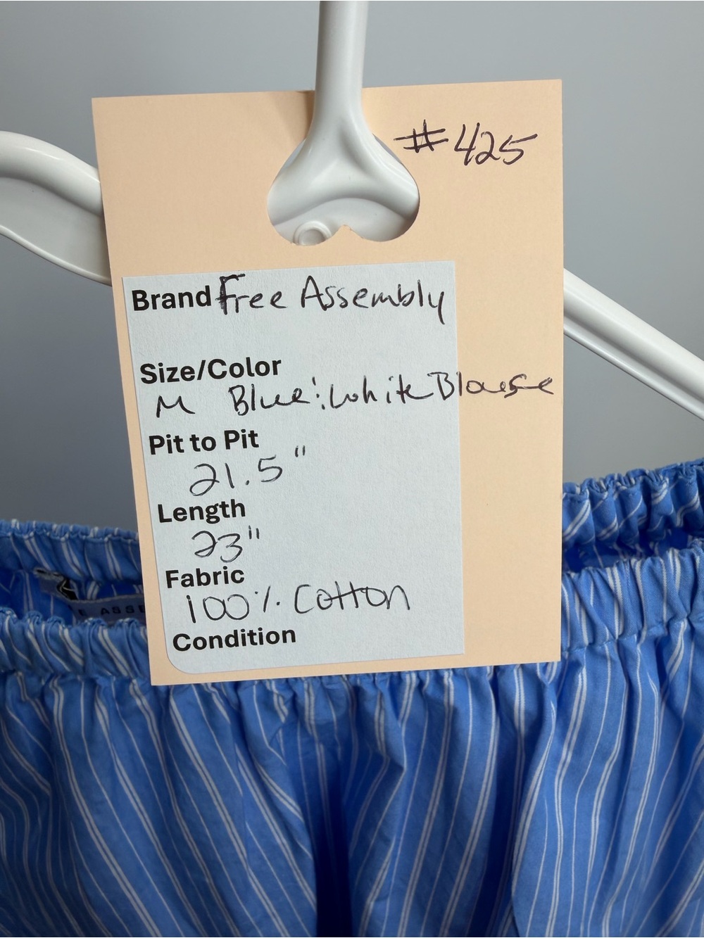 Blue & White striped peasant blouse | size medium - Picture 10 of 10